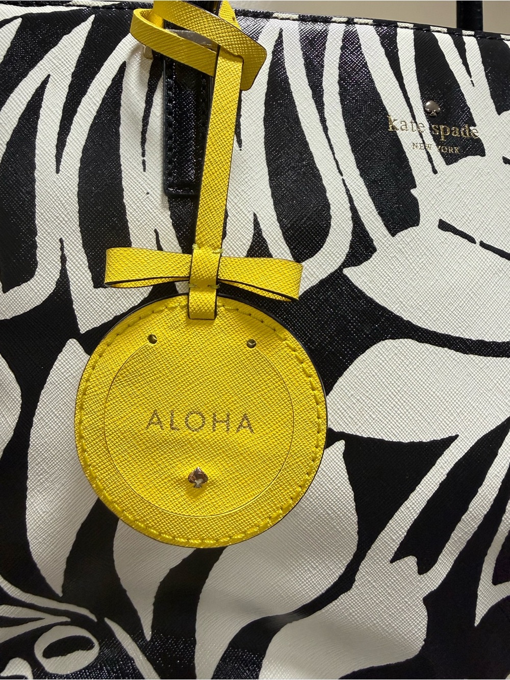 kate spade Aloha series Black & White Palm Leaf Tote with Yellow Charm - Picture 3 of 16